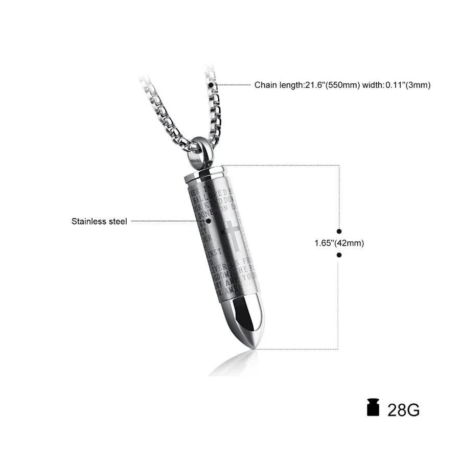 OPK-Punk-Bullet-Pendant-Necklaces-For-Men-Cross-Bible-Design-Box-Link-Chain-3-Colors-God
