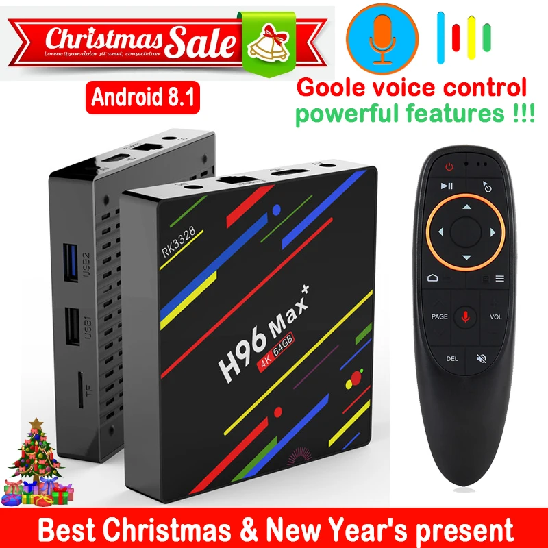 H96 MAX Plus Smart tv Box Android 8 1 RK3328 4G 64GB Голосовое управление USB 3 0 H.265 4K Google Play Netflix max +