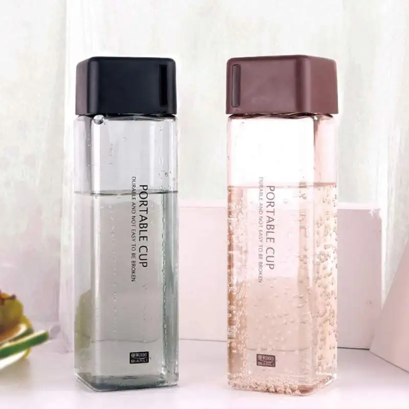 

480ml Portable Durable Cute Plastic Simple Square Water Bottle Creative leakproof Anti-fall Hand Cup For Women Students Bottle