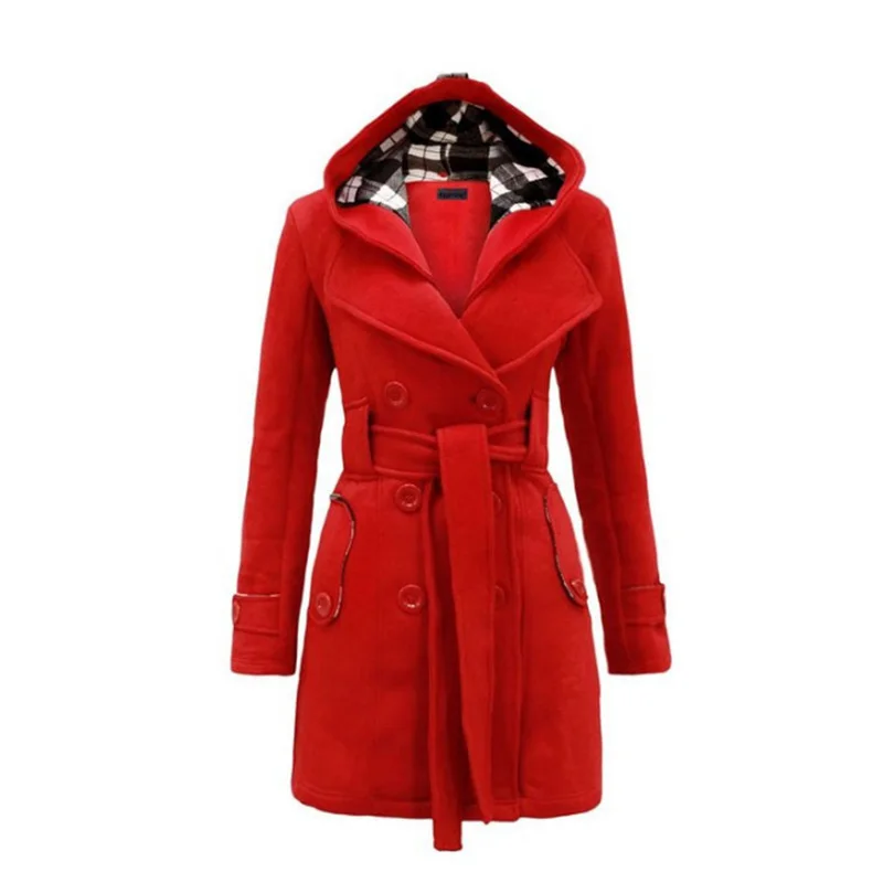 Liva Girl Новое Женское осеннее и зимнее модное пальто с капюшоном, имитация шерсти, длинное двубортное одноцветное тонкое пальто