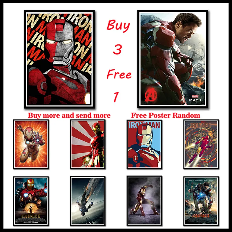 

Superhero Movie Iron Man Coated paper Poster Wall Sticker Painting Home decor for bar cafe Frameless