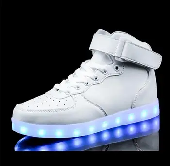 

2019 Spring New Fashion Children's High Top USB Charging LED Light Casual Shoes,Boys and Girls Luminous kids Sneakers Size 25-37