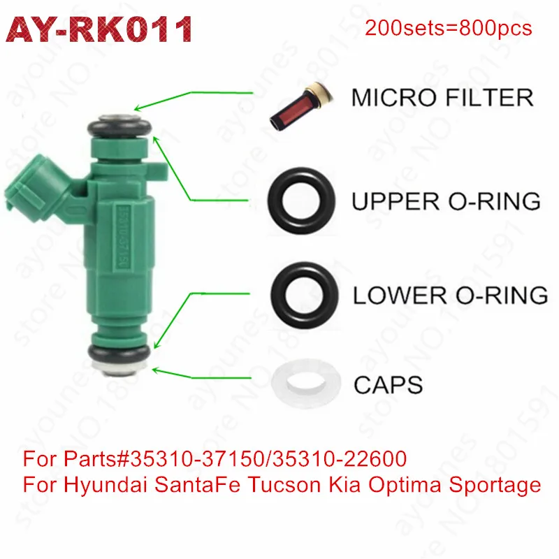 

200Sets Fuel Injector Repair Kit For Hyundai SantaFe Tucson Kia Optima Sportage 2.7 2.5 1.6 Parts# 35310-37150 (AY-RK011)