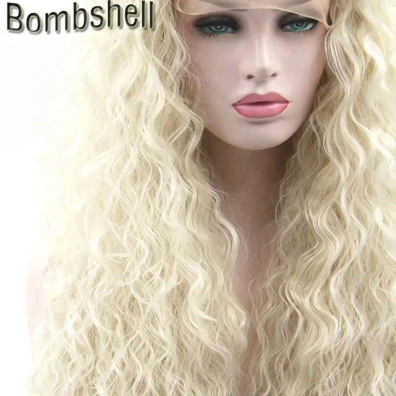 Bombshell белый блонд свободный кудрявый синтетический парик на кружеве без клея термостойкие волокна натуральные волосы для белых женщин парики