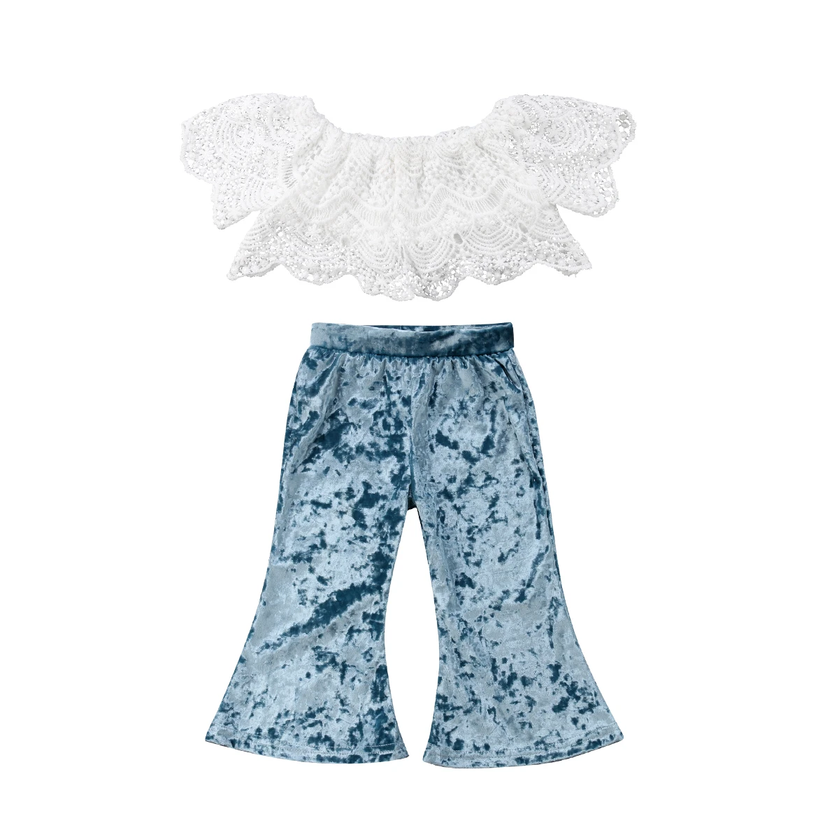 blue velvet flare pants