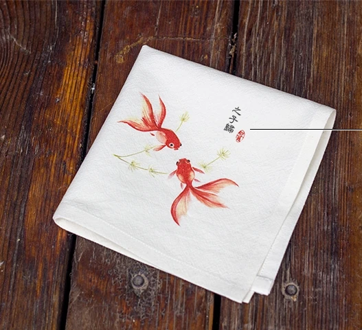 Ручная роспись Милая рыбка хлопковый платок подарок китайский стиль женские модные аксессуары утолщаются натуральное белье маленький