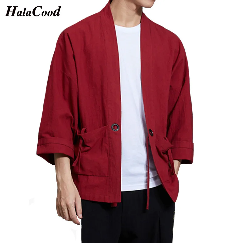 2018 Fashion New Chinese Style Shirts Men's Linen Solid Robes Tang Suit Coat Loose Wind Breeze Cardigan Kimono Spring Summer Fat