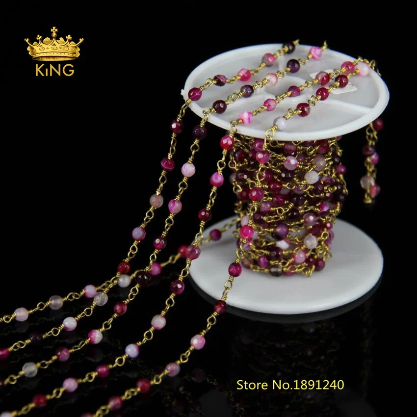 

Ag ate Faceted Round Beads 4mm Chains Jewelry,Bronze Brass Link Chain Fushcia Ag ate Beaded Rosary Chains LT31