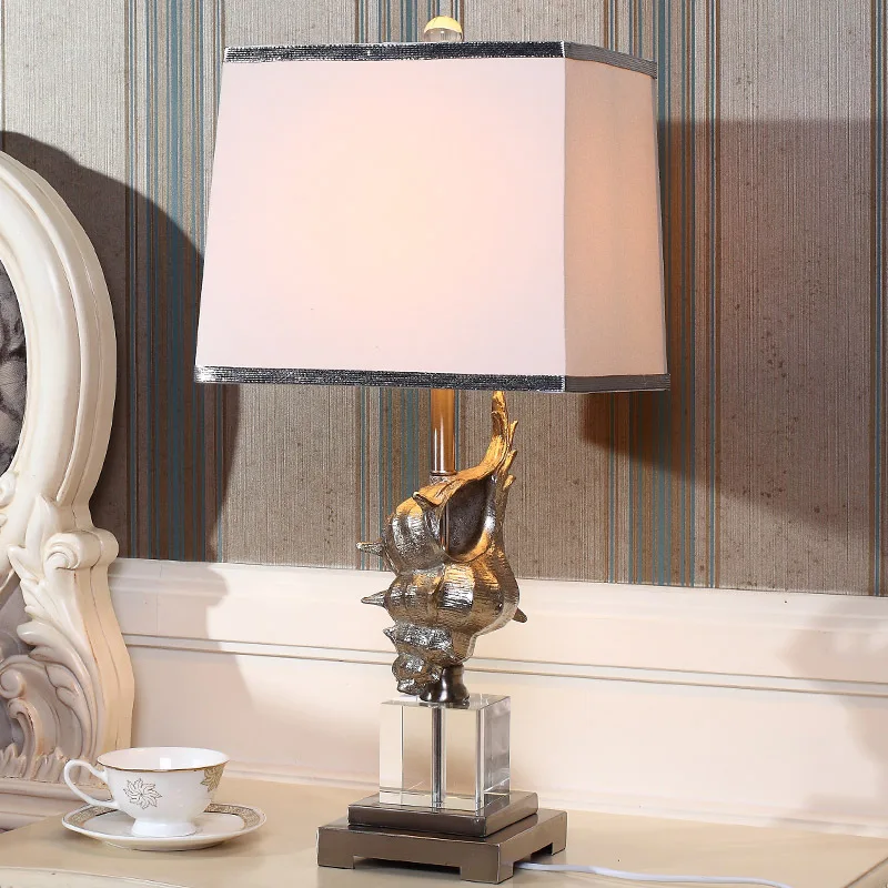 YOOK Mediterranean Spiral Crystal Table Lamp for Living Room Bedroom Silver White Conch Table Lamp LED Table Lamp 220V 110V E27