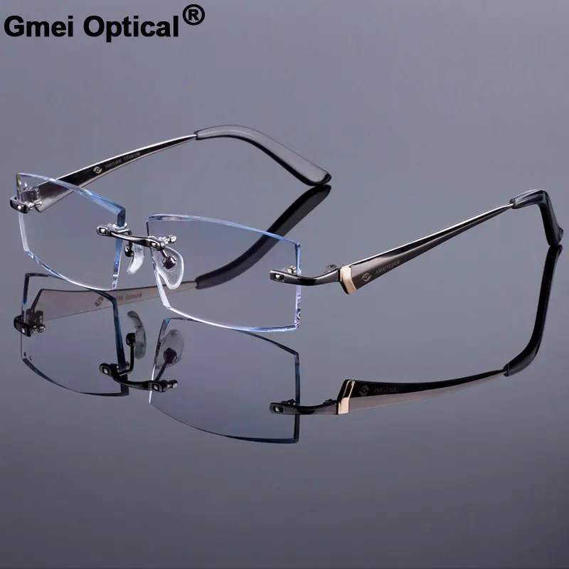 

Men Business Style Frame Women Titanium Alloy Optical Frame Diamond Trimming Cut Rimless Spectacles With Gradient Tint Lenses