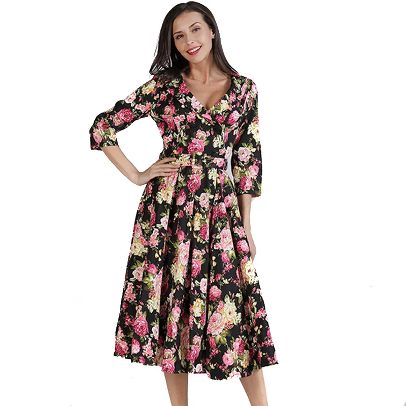 

Autumn/Winter 2017 New Dress 's Print Loose Department Leads The Waist - Length Single - breasted, Pleated