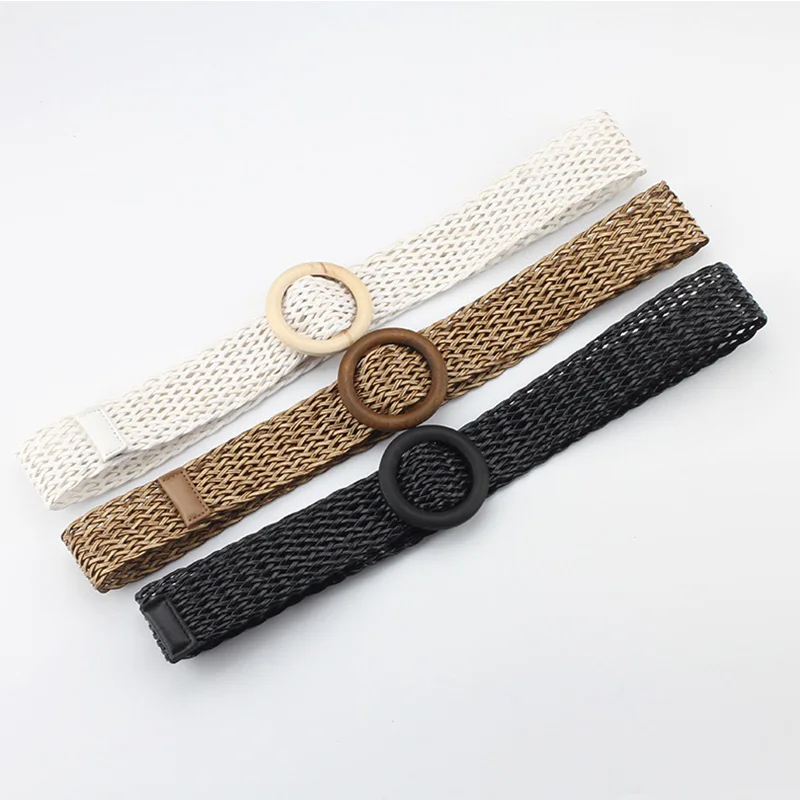 

BLA New Summer Linen Woven Hollow Belts Round Wooden Buckle Belt for Women Leisure Jeans Pants Dress Strap Waistband Wholesale 3