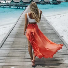 Женская юбка, длинная Тюлевая юбка, женская, s, Boho, Пляжная, морская, макси юбка, шесть цветов, S-2XL