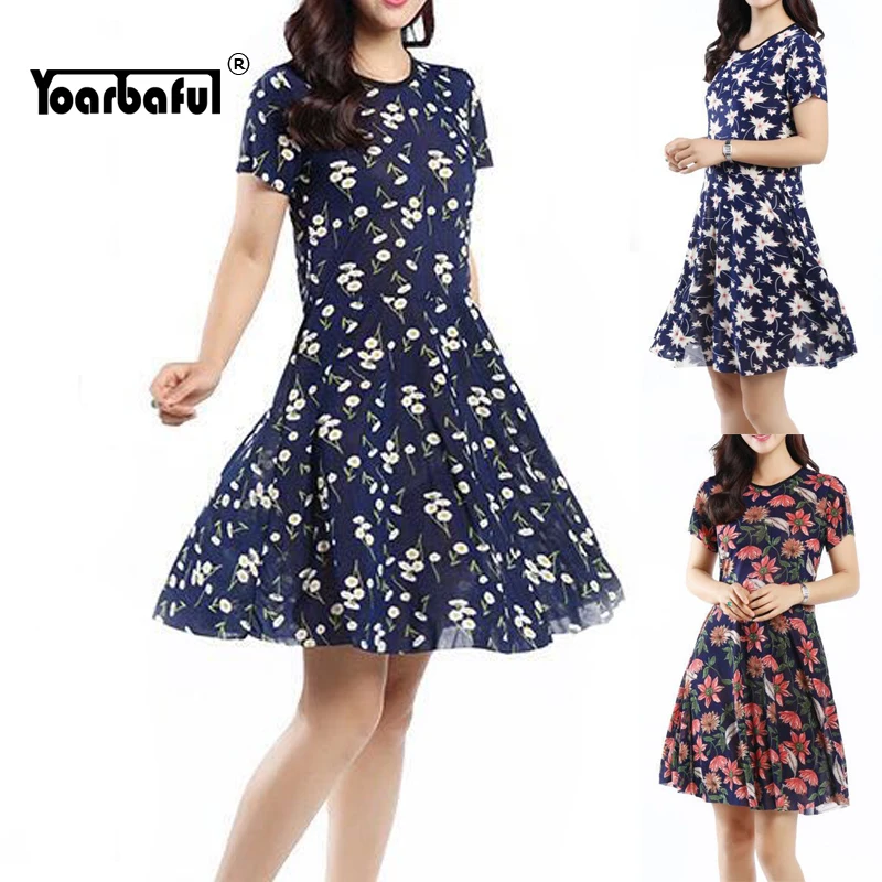

2019 Casual Floral Printing A-line Vintage Mini Dress Women Short Sleeve O-Neck Elegant Beach Sundress Vacation Vestidos платье