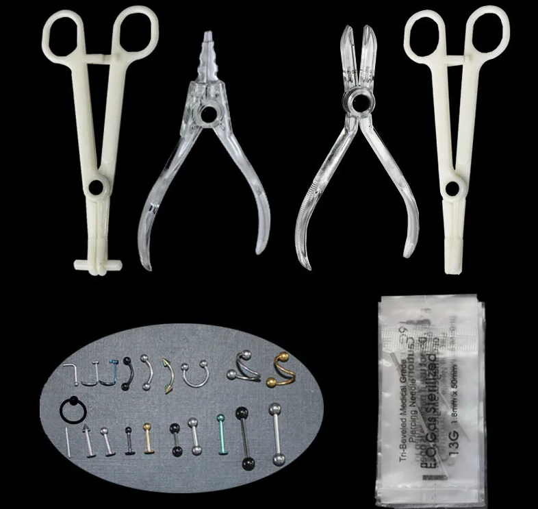 

1pcs Disposable Body Piercing Kit Tools Pliers Forceps Needles Accessories Set with Eyebrow Labret Lip Nipple Nose Studs Rings