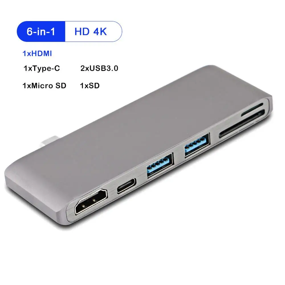 6 Port USB C концентратор USB-C-type C USB 3,0 HDMI Micro SD ридер адаптер для MacBook samsung Galaxy S9/S8 huawei P20 Pro для Surface pro 4 - Цвет: 6 Port
