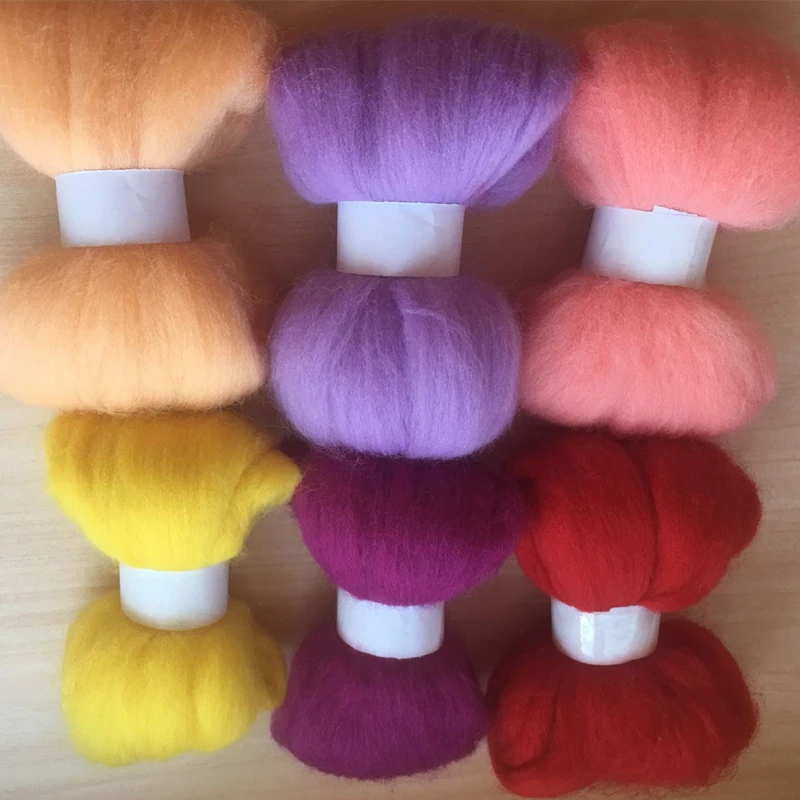 WFPFBEC wool roving 66s needle wool felting fiber 10g/6pcs/lot 60g+gift