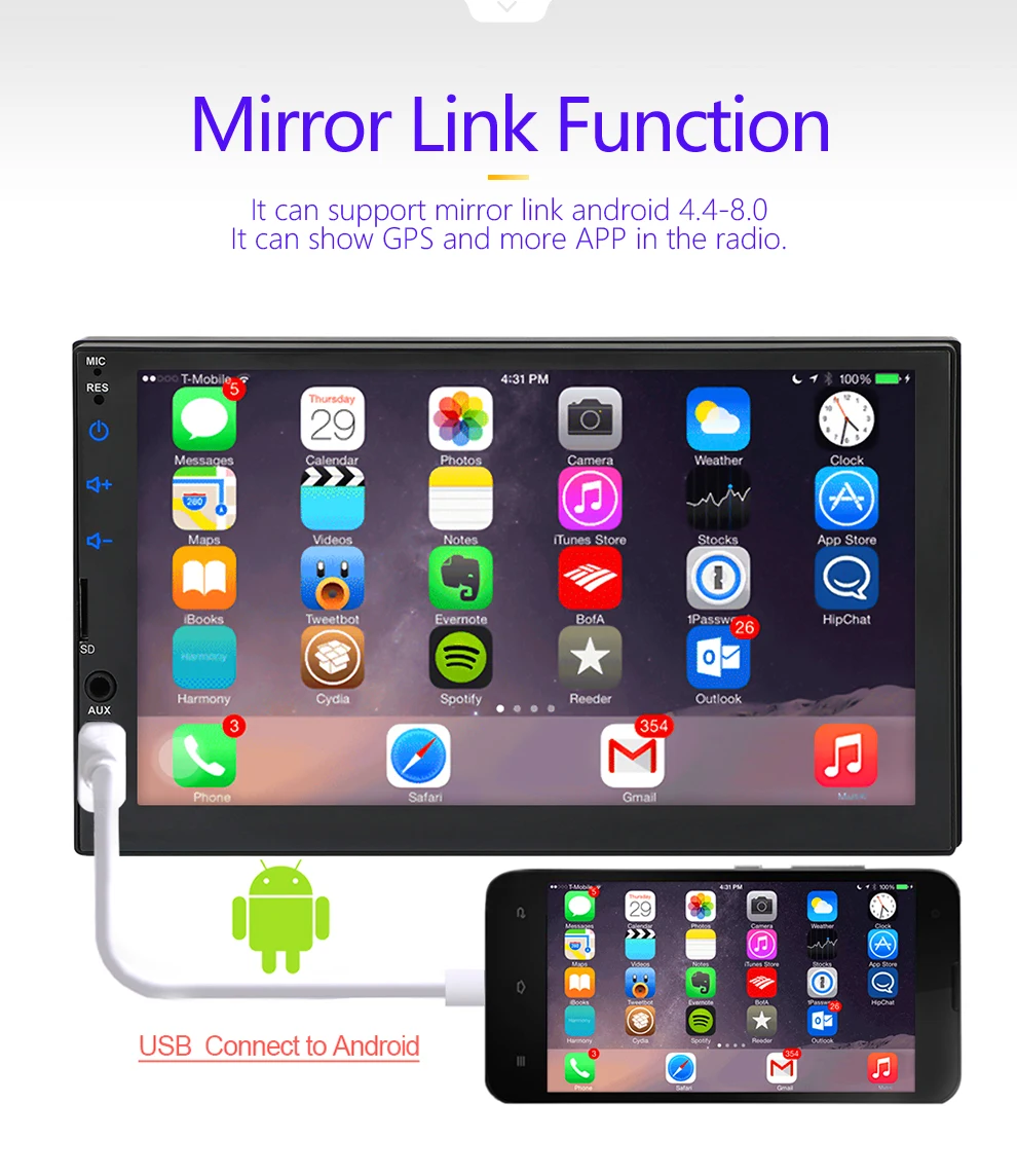 2 din автомагнитола " HD сенсорный экран плеер mirrorlink Android 9 Iphone MP5/SD/FM/MP4/USB/AUX/Bluetooth Авто Аудио для камеры