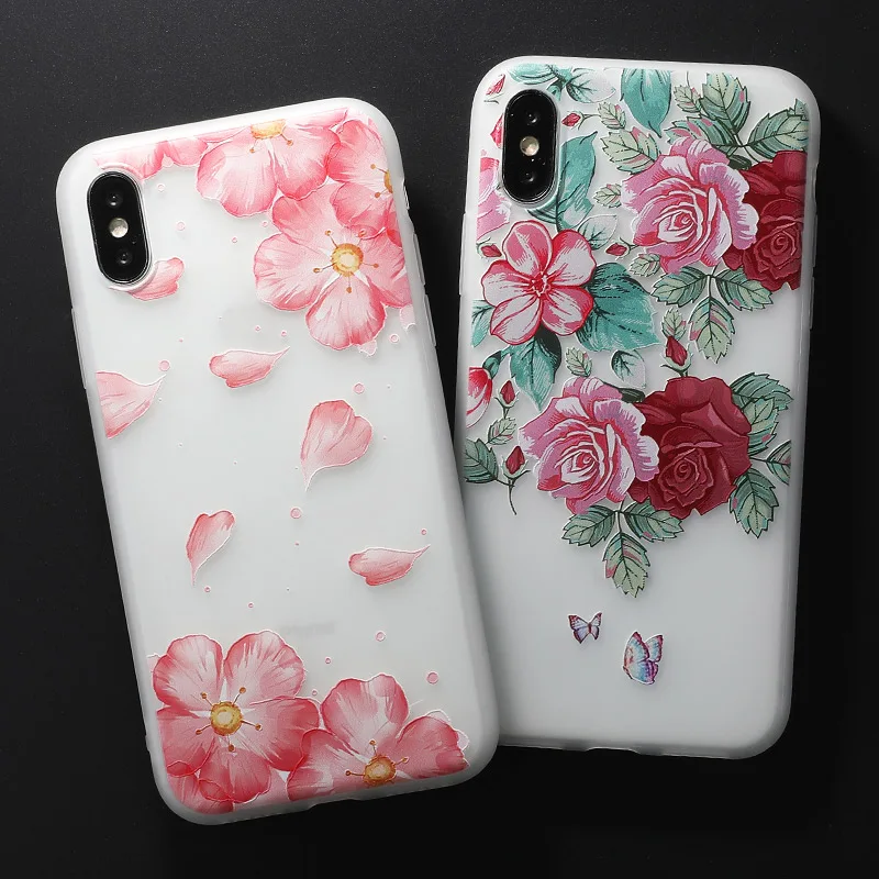 

SoCouple Soft TPU Phone Case For iPhone X For iPhone 7 8 6 6S plus XS Max XR Case Flower Floral Cases Flower Back Cover