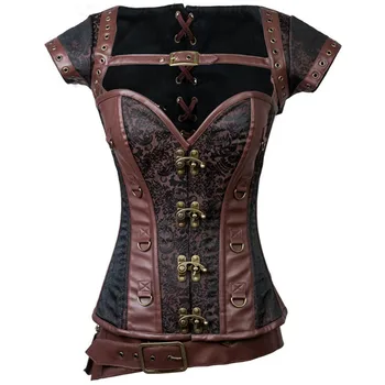 

4 Pcs Set Steampunk Corset Sexy Gothic Women Vintage Retro Corselet Lace Up Bustiers Korset Leather Plus Size Buckle Gorset Top