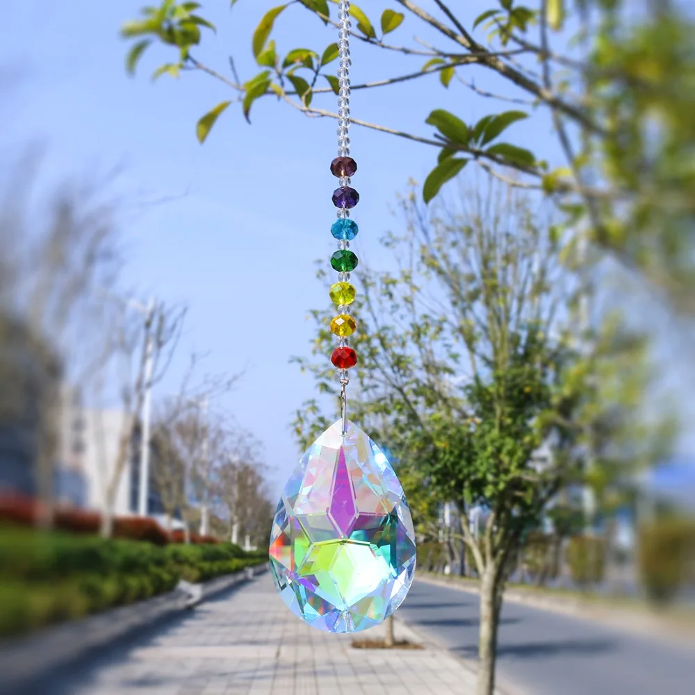 H& D чакра Кристалл Suncatcher 76 мм AB капля Призма Радуга производитель фэн шуй кристаллы оконный орнамент украшение дома поставляется подарочная коробка