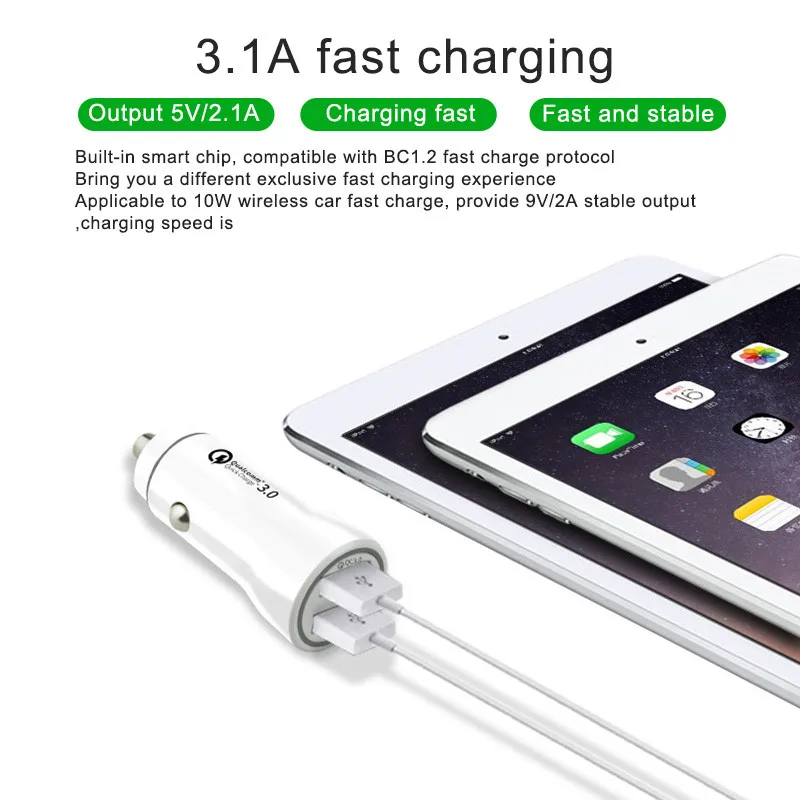 Автомобильное зарядное устройство USB Quick Charge 3,0 для iPhone X samsung S10 Xiaomi Mi 9, автомобильное зарядное устройство для быстрой зарядки QC 3,0, автомобильное зарядное устройство