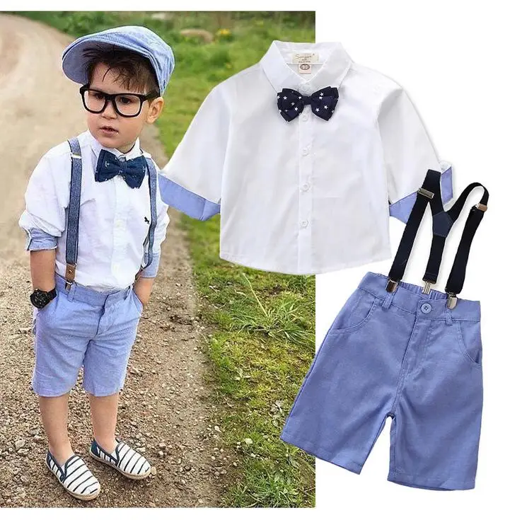 

Clothing for Boys Baby Set Birthday Formal Suit Summer Bow Newborn Baby Clothes Set T-shirtwhite Tops+Suspender Pants Outfits
