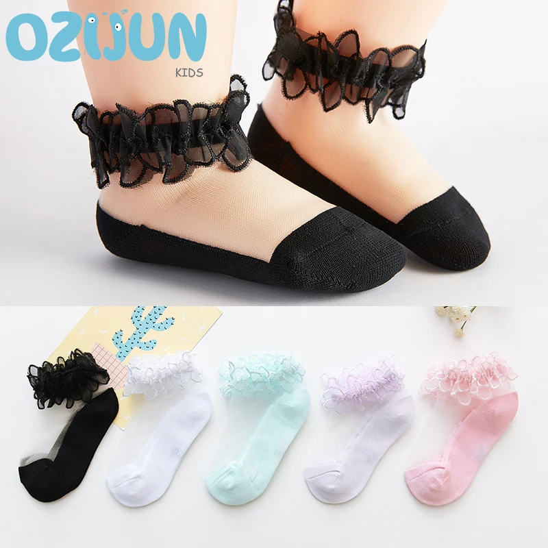 

2018 New Summer Baby Girls Ultra-thin Lace Cotton Socks Princess Crystal Socks Boat Socks Beautiful Invisible Silk Socks Sheer