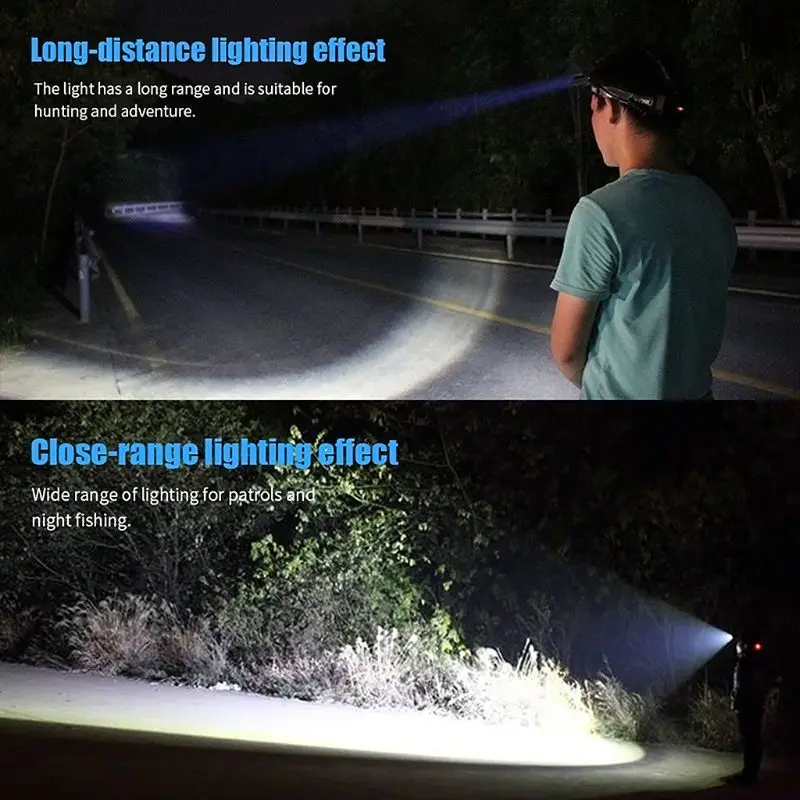 Long Shot Zoom Headlight Waterproof Head Torch Outdoor Camping Flashlight Super Bright