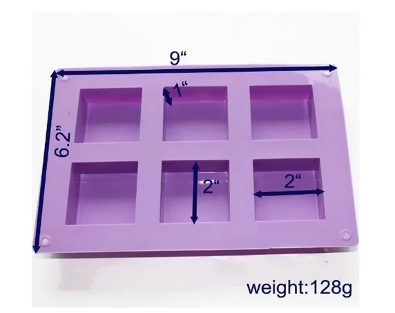6-Полость базовая обувь на простом квадратном силиконовая форма для мыла для самодельных изделий, 2 дюйма Ширина 2 дюймов Длина 1 дюйма глубиной/изготовленные на станке