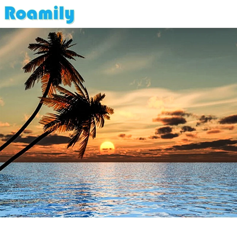 

Diamond Painting Full Square,Coconut Palm,Sunset,Sea,Landscape,Embroidered with Rhinestones,Wall Pictures for Living Room