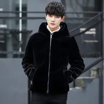

Hot sell 2019 new winter faux fur coat Men black warm fashion Soft and comfortable rabbit fur thick hooded jacket Plus Size 4XL