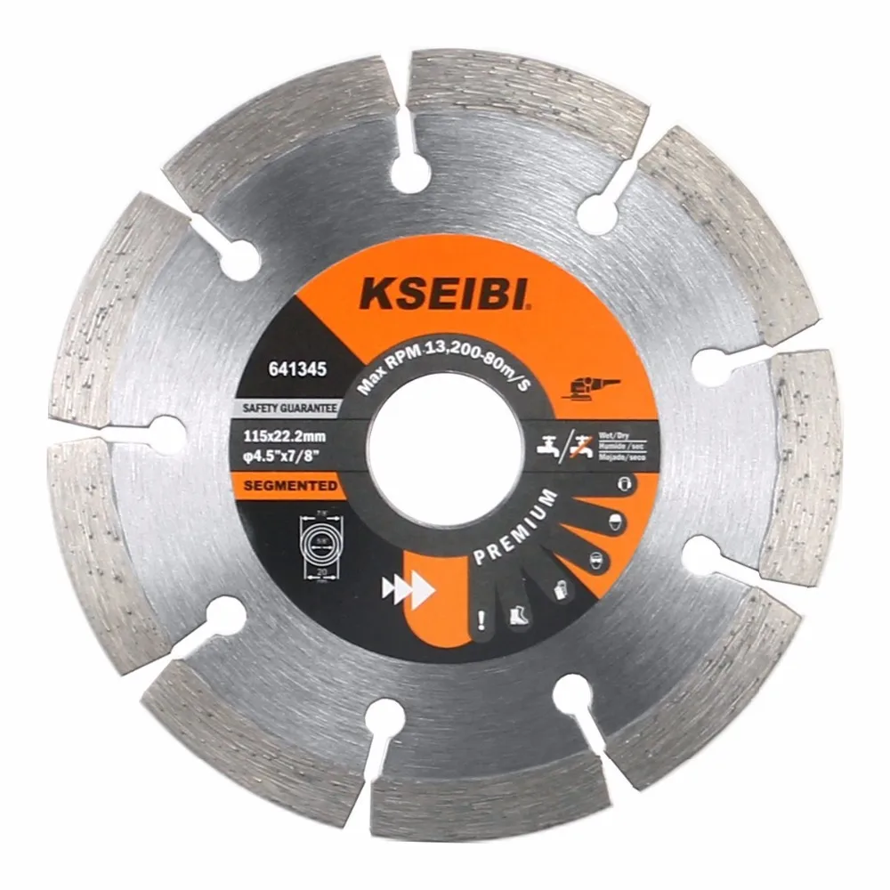 KSEIBI 641145 Премиум 4 1/2 дюйма сухой влажной резки Сегментированный алмазный пильный диск с 7/8 дюймов Арбор для бетона камня кирпича Masonr