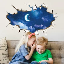 Nacht Mond Himmel wand aufkleber Gebrochen Loch 3D kinder zimmer Schlafzimmer hintergrund kunst wohnkultur aufkleber landschaft Falsche fenster aufkleber