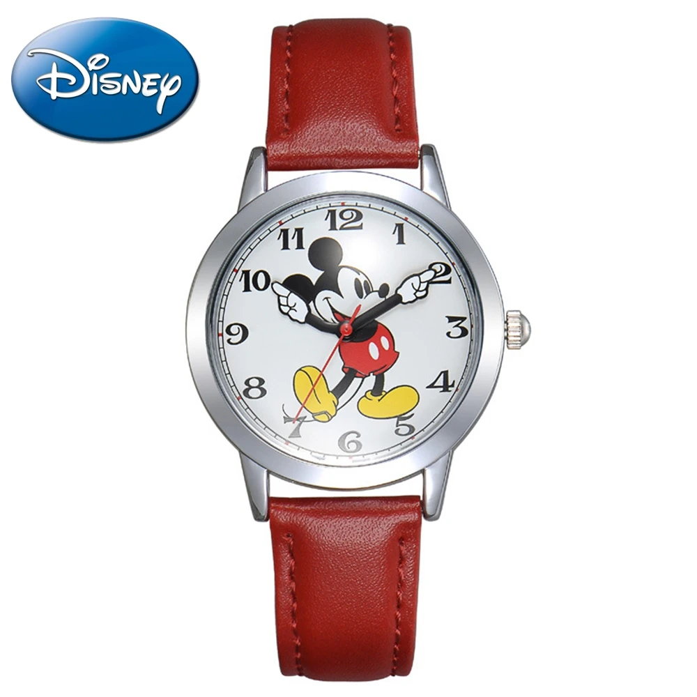 

New Mickey Mouse Cuties Waterproof Watch Clever Boy Girl Love Black Red Wristwatch Student Young Sports Disney Brand 11027 Clock
