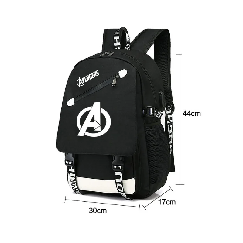  Avengers Luminous Backpack School for Boys USB Charging Travel Shoulder Backpack Bag Girls Canvas P