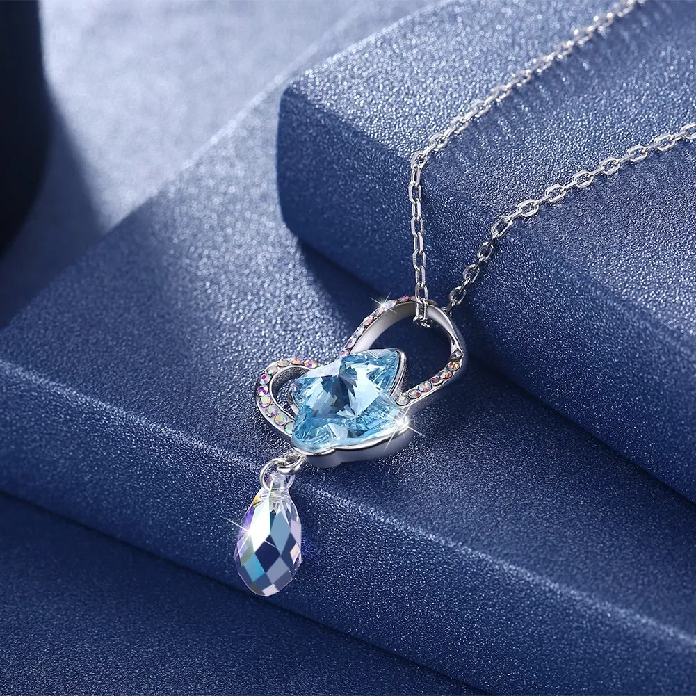 LEKANI Кристалл от Swarovski Crystal Бабочка капли воды Подвески 925 Серебряное ожерелье для