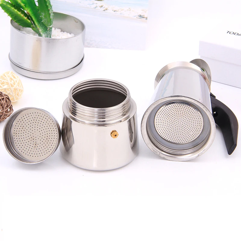 Stainless Steel Moka Coffee Maker, Percolator Tools, Percolator, Stovetop Filter, Espresso, Latte, 100ml, 200ml, 300ml, 400ml