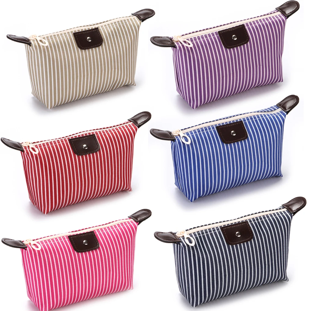 

Women Girls Makeup Bags Stripe Purse Mini Zipper Pouch Dumpling Folding Waterproof Makeup Handbag