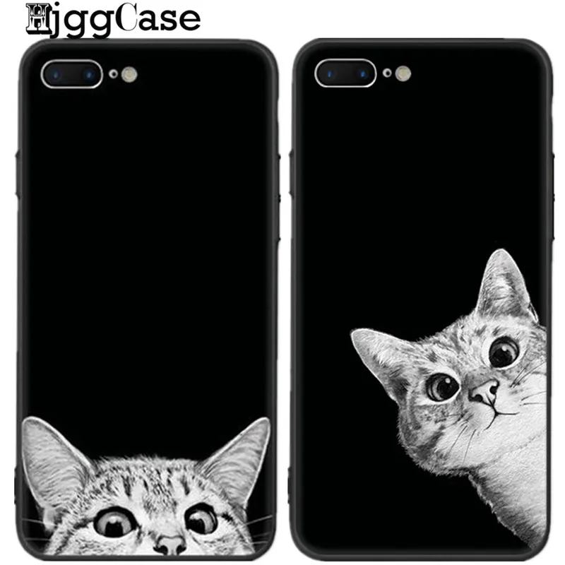 Чехол для iphone 7 7Plus чехол с котом Apple iPhone X 8 8Plus 6 6S Plus 5 SE мягкий силиконовый черный