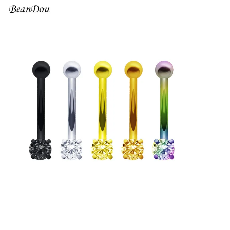 New Fashion Eyebrow Ring Body Piercing Jewelry Banana Bar 1.0mm Stainless Steel Cubic Zirconia 5 Colors Anti-allergic For Women1