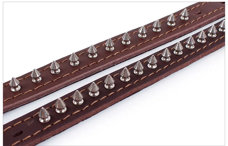 SYDZSW Fashion Spiked Dog Collar Brown Real Cowhide High-end Pet Collar for Bulldog Labrador Gold Retriever Big Dog Accessories 5