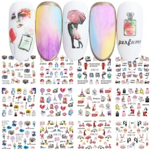 12 видов романтические наклейки с видами Парижа для ногтей Духи Цветок воздушный шар передача водяные наклейки для ногтей искусство украшения обертывания LEBN1141-1152