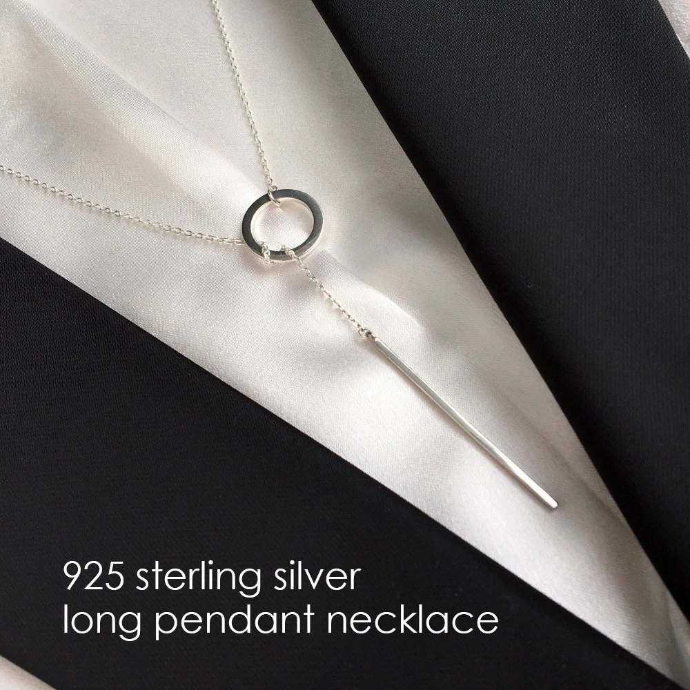 e-Manco 925 Sterling Silver Long Pendant Stick Simple Necklace Minimalist & Romantic Stylish Fine Jewelry Gifts For Women