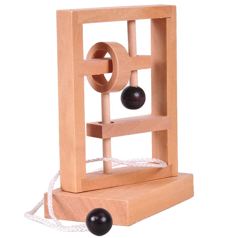 Classic Wooden Brain Teaser String Puzzle Topology Game Toy Three-dimensional Space Solution Rope Toy for Kids Gift Box