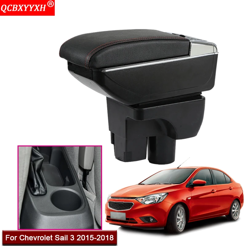 

Car Styling ABS With PU Leather Car Armrest Box Center Console Storage Box Holder Case Accessories For Chevorlet Sail3 2015-2018