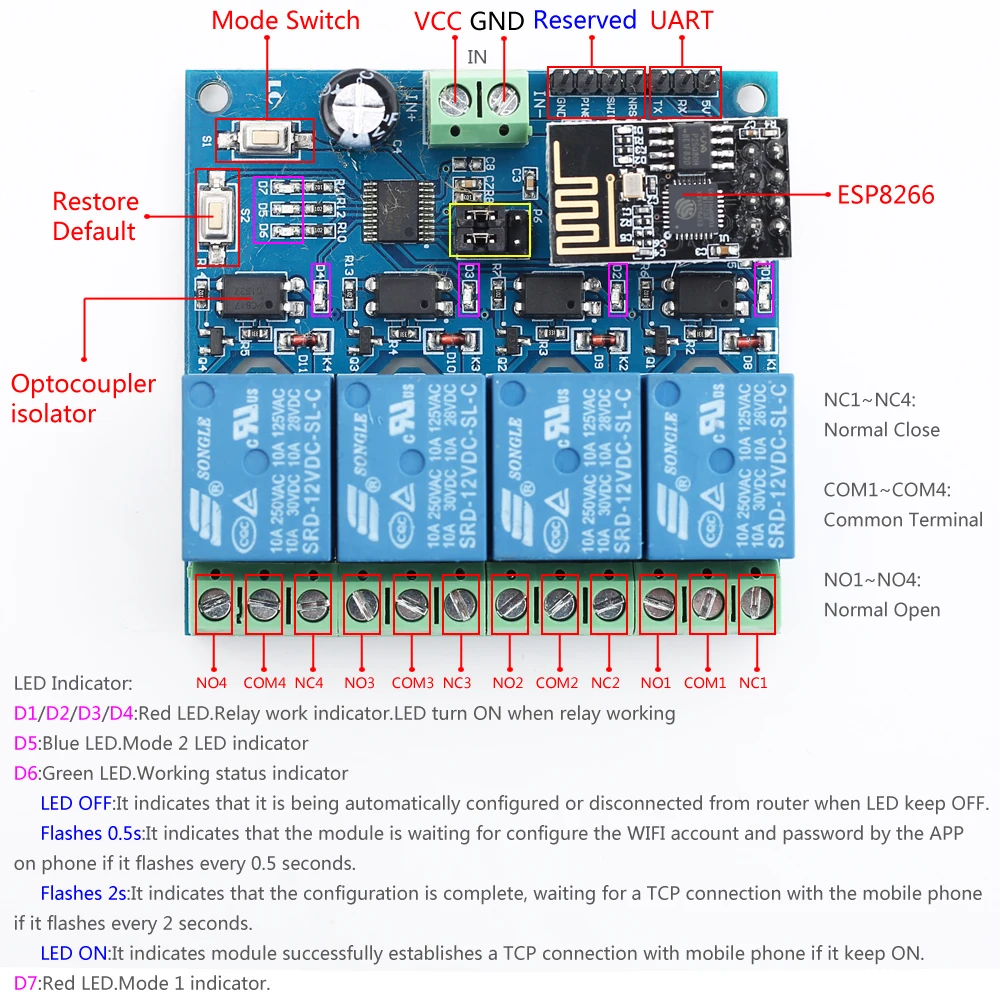 Релейный модуль ESP8266 с Wi Fi 12 В 4 канальный переключатель дистанционного
