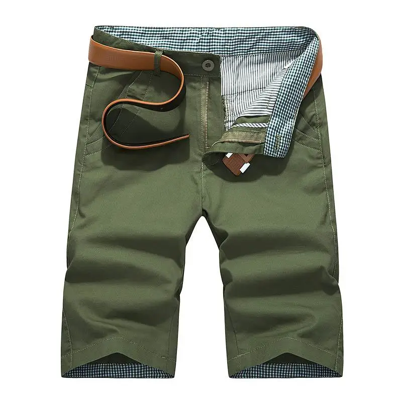 Army Green Pantalon Corto Hombre, Летние повседневные хлопковые мужские шорты, мужские однотонные шорты размера плюс 6XL 7XL 8XL, мужские модные облегающие шорты - Цвет: Army Green