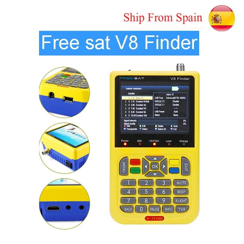 

Freesat V8 Finder DVB-S2 High Definition Satellite Finder MPEG-4 DVB-S2 Satellite Meter Full 1080P FTA Sat finder 3.5 inch LCD