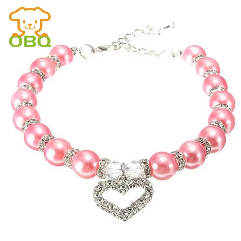 Cats Dogs Collar Personalized Pearl Pet Collar Pet Accessories Jeweled Necklace For Lovely Puppy Kitty Necklace Accessories D40 - Цвет: Розовый